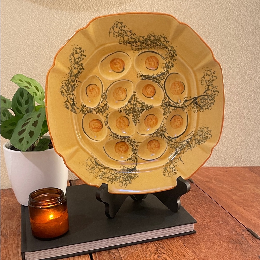Vintage Designcraft Deviled Egg Plate – 11½" – Mustard Yellow / Gold – MCM